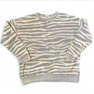 Easel Distressed Gray Zebra Print Lightweight Sweatshirt,S Oversized (L/XL)